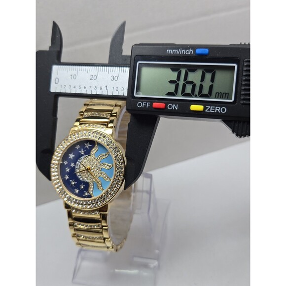 Victoria Wieck B8634 Gold Tone Crystal Sun Moon Celestial Blue Watch New Battery main image 9